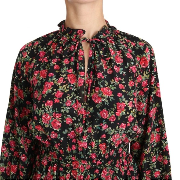 Authentic Dolce & Gabbana Rose Floral Silk AOP Blouse Shirt Top Ruffle Detail S - Picture 4 of 16